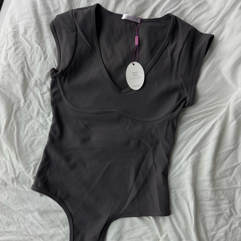 AVIDLOVE Charcoal Ribbed Bodysuit
